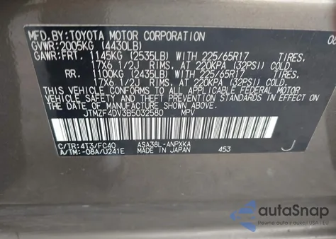 2011 Toyota Rav4 from USA, damaged, VIN JTMZF4DV3B5032580